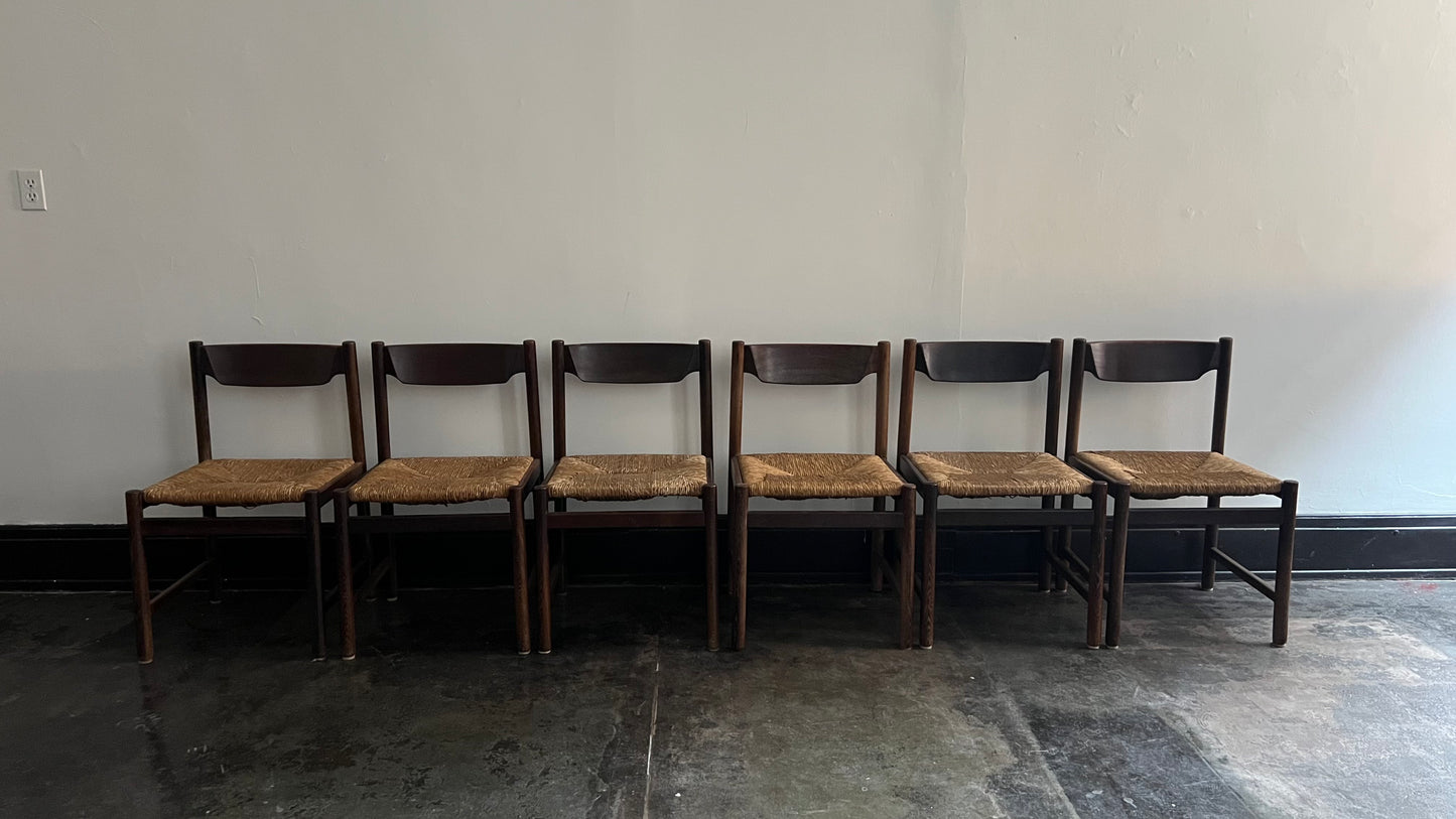 Wenge Wood and Rush Chairs attributed to Martin Visser (set of 6)