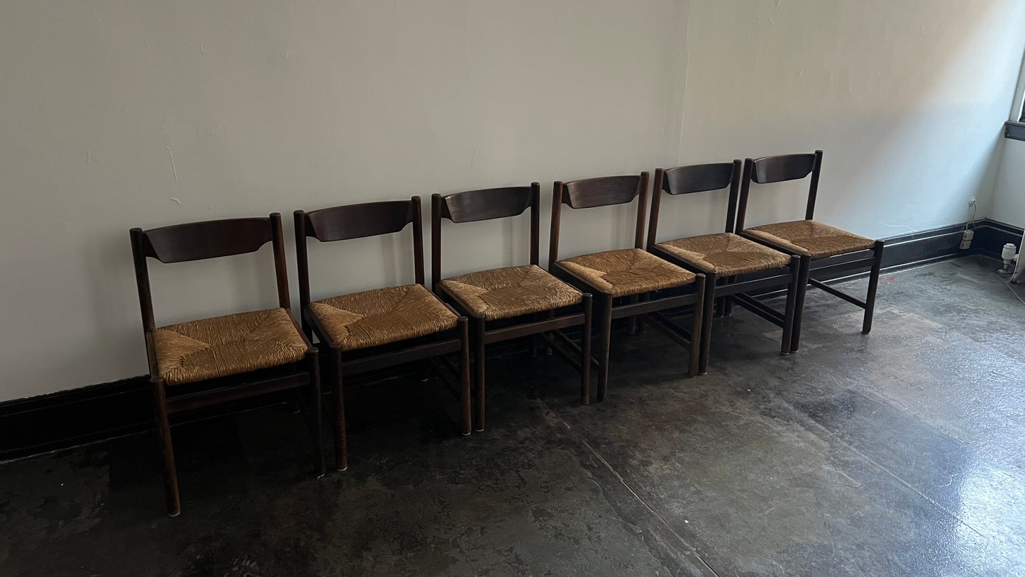 Wenge Wood and Rush Chairs attributed to Martin Visser (set of 6)