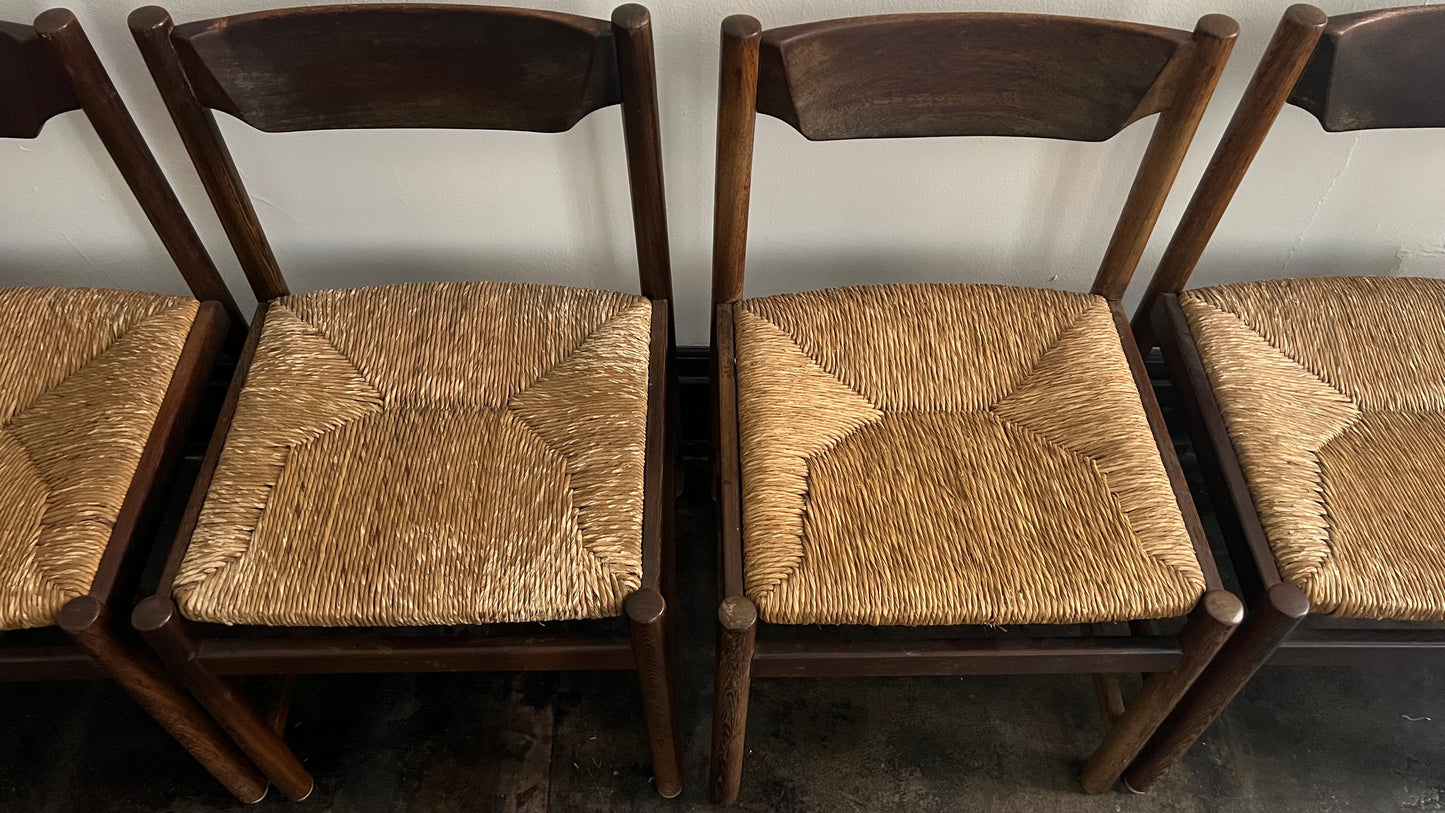 Wenge Wood and Rush Chairs attributed to Martin Visser (set of 6)